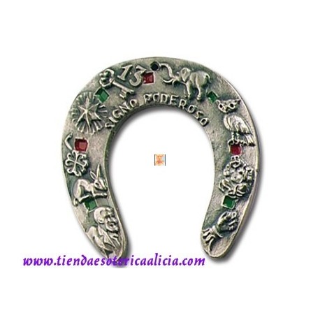 HERRADURA SIGNOS PLATA VIEJA Y PIEDRAS 12Cm.